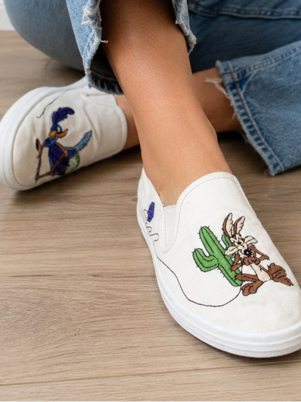RARE Vintage Keds Looney Tunes Road Runner Wile E Coyote Tweety Slip On 7 US